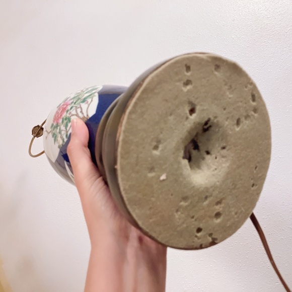 Chinese Ginger Porcelain Table Lamp Cobalt Blue Exotic Birds Flowers Glaze 12” - Picture 5 of 7